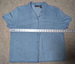Relativity Womens Light Wash Short Sleeve Button Front Denim Shirt Blouse XL